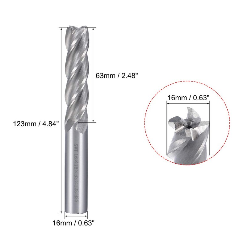 Sourcingmap 16mm Shank 16mm x 63mm Straight Flat Nose End