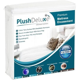 PlushDeluxe California King Premium Mattress Encasement - Zippered Waterproof, Bedbug Proof Design, 6-Sided Protection - Hypoallergenic Cotton Terry Fabric 12-15" Depth