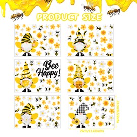 Capoda 167 Pieces Bee Gnome Wall Decals, 6 Sheets Sunflower Gnome Wall Decorations Static Stickers Window Clings for Rewards Home Office Birthday Party Supplies