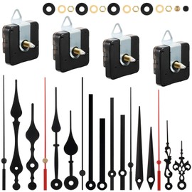 4 Pieces Clock Movement for Wall Clock Clock Movement with Hands DIY Clock Mechanism for Wall Clock Silent Quartz Movement with Hands with 6 Clock Hands Sets for Repair Replacement Parts (Black, Red,