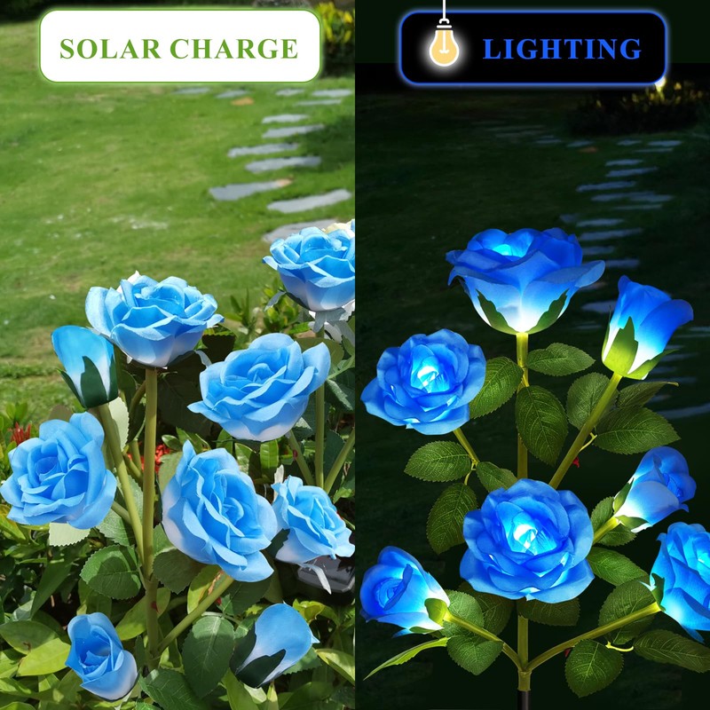 DWH 2 Pack Solar Garden Lights Outdoor, 7-Flower Rose LED