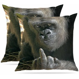 Set of 2 Pack Cushion Covers Soft Short Plush Funny Gorilla Throw Pillow Cover Home Pillow Case Pillowcases for Tent Park Bed Sofa Chair Bedroom Decorative Balcony 45x45cm 18x18inch