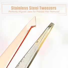 VOCOSTE Pack of 2 Eyebrow Tweezers Stainless Steel for Women Rose Gold Tone