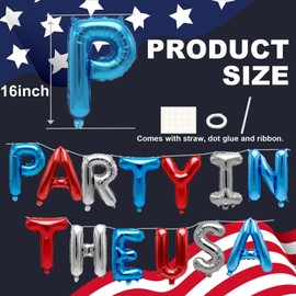 15PCS 4th of July Supplies with 2 Strands Patriotic Star Streamers Banner Garland and "Party in the USA" Balloons for Patriotic Party, Memorial Day, Veterans Day, Independence Day, Labor Day Decor