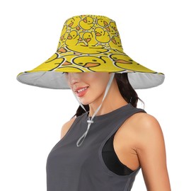 Pfrewn Sun Hat for Women Men Duck Pattern Wide Brim Bucket Hat Waterproof UV Protection Hat for Fishing Hiking Gardening Beach