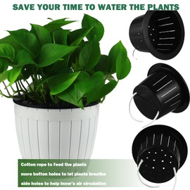 6 Pack Self Watering Pots for Indoor Plants 6.5 Inch Plastic Plant Pots African Violet Pots for Outdoor Plants Self Watering Planters White Flower Pots for Devil's Ivy, Spider Plant