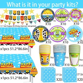 Toy Inspired Story Birthday Party Supplies 2nd Birthday 134pcs Two Infinity and Beyond Birthday Decorations include Plates Napkins Cups Tablecloth Banner Garland for Boys Bday Decor, Serve 30 Guests