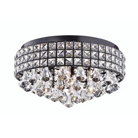 Edvivi 4-Light Antique Black Drum Shade Crystal Flush Mount Ceiling Chandelier | Glam Lighting