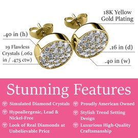 Cate & Chloe Nelly 18k Yellow Gold Stud Earrings with Round Cut Simulated Diamond Crystals, Hypoallergenic Jewelry for Women, Gift for Her
