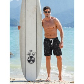 Goodstoworld Black Swim Trunks Men Swim 9 Inch Inseam Beach Shorts Surfing Swimming Suit Bathing Suits Compression Liner Palm Tree