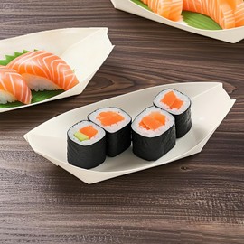 100 PCS Disposable Bamboo Boat Plates 17 x 8.5cm, Eco-Friendly Wooden Serving Boats for Sushi, Appetisers, Charcuterie, Wood Plates for Party, Wedding, Picnic