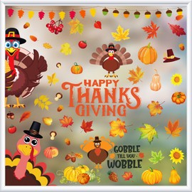 Thanksgiving Fall Window Clings, 85Pcs Turkey Window Stickers Deals for Glass Windows, Thanksgiving Clings for Home Office Party Decorations