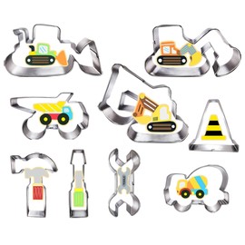UKoosien Cookie Cutter Set 9 Pieces Digger Bulldozer Dump Truck Hammer Wrench Construction Tools Molds for Kids Construction Digger Theme Party