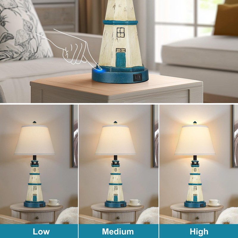 WIHTU Table Lamps Set of 2, Bedside Lamps with Dual