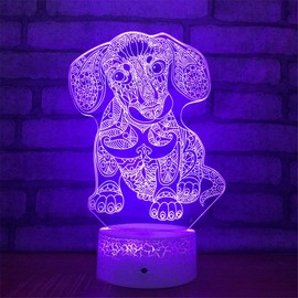 Jinnwell 3D Dog Night Light Lamp Illusion Led 7 Color Changing Touch Switch Table Desk Decoration LampsGift Acrylic Flat ABS Base USB Cable Toy (Bus)