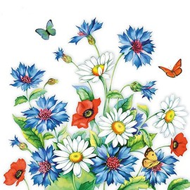 Ambiente Servietten Papierservietten 3-lagig Cornflower Kornblumen Blau Rot Weiss 33 x 33 cm