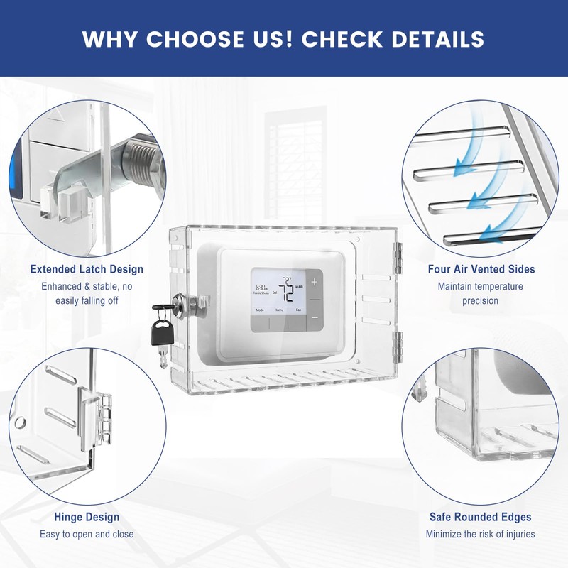 SheeChung Thickened Thermostat Lock Box with Key, Clear Thermostat Cover