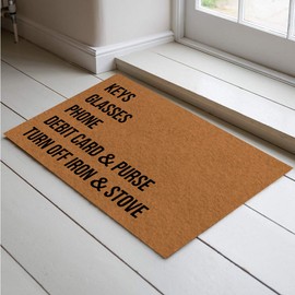 Jackey&Smith Welcome Mat | Keys Glasses Phone Debit Card & Purse Turn Off Iron & Stove Door Mat for Front Door | Entryway Outdoor Floor Mat | Non Slip Doormat 23.6-Inch by 15.7-Inch