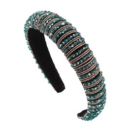 scicent Headbands for women's Hair Baroque Rhinestone Hairband Green Wide Head Band Vintage Party Hair Hoop for Birthday Wedding Bridal Tiara Green Hair Accessories - 16416