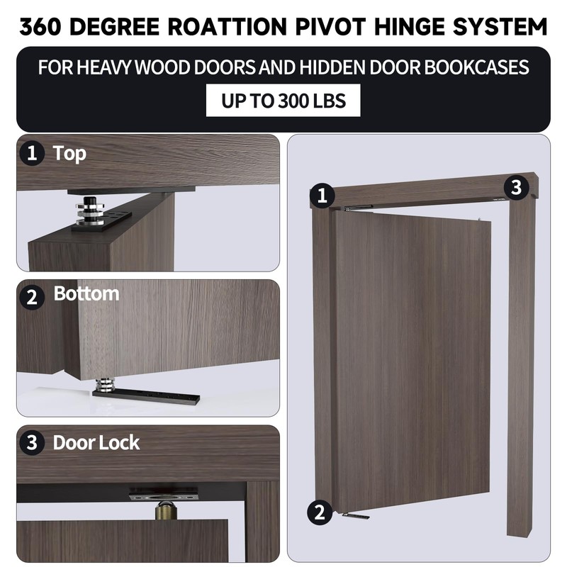 Hidden Door Hinge Pivot Hardware 360 Degree Rotation Murphy Bookcase,