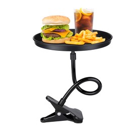 povtii Car Adjustable Food Tray, 360° Swivel Car Food Tray 8.7 Inch Diameter Storage Tray, Non-Slip Clip Type Snack Tray Swivel Dining Table for Vehicles, Interior Car Accessories (Black)