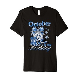 October is My Birthday Western Cowgirl Blue Coquette Bow Premium T-Shirt