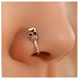 Cimenexe Punk Skull Clip On Nose Ring Golden Skull Non Piercing Nose Ring Skull Nose Cuff Hoop Ring Skull Septum Piercing Ring Jewellery for Women and Girls Gifts