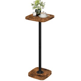 CHOEZON Small Drink Table, Square Side Table for Small Spaces, Martini Table with Pedestal, for Living Room, Bedroom, Rustic Brown and Black TBZ24BF