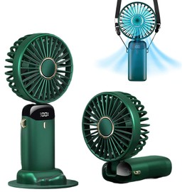 LXSMPWY Handheld Fan with Digital Display - 5 Speed Foldable USB Desk Fan, 1200mAh (8Hrs on Low), 90° Adjustable, 200g Ultra Light, Portable Fan for Office Travel Camping Outdoor - Green