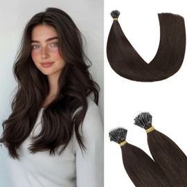 Rich Choices Nano Hair Extensions Real Human Hair Dark Brown 20 Inch 50 Strand/Pack Straight Remy Human Hair Nano Ring Hair Extensions Nano Beads Hair Extensions