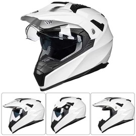ILM Off Road Motorcycle Dual Sport Helmet Full Face Sun Visor Dirt Bike ATV Motocross Casco DOT Certified Model 606V(White, L)
