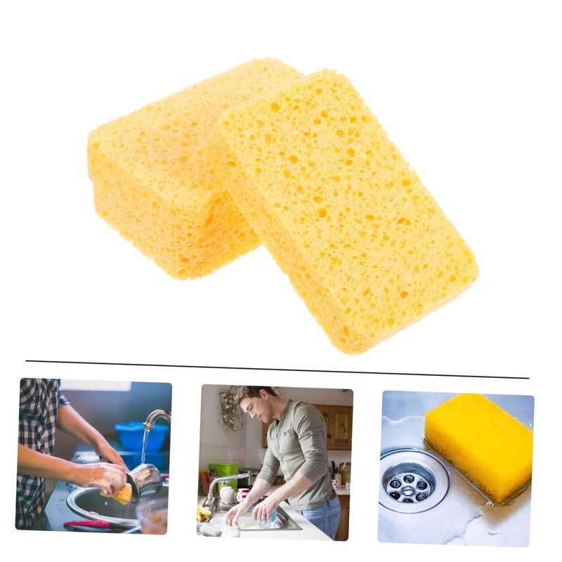 KOMBIUDA 4pcs Wood Pulp Dishwashing Sponge Heavy Duty Cellulose Scrub