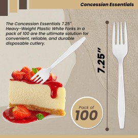 Concession Essentials 7.25" Heavy Weight Plastic white Forks- Pack of 100ct