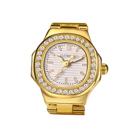 Avaner Ring Watch Finger Watch with Rhinestones Case Round Dial Adjustable Size Ring Watch Finger Watch as Gifts for Men Women Silver Gold Rose Gold, Gold 5, Bracelet