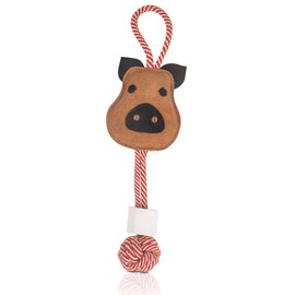 PAWPOURRI Squirrel Shaped Premium Natural Suede Leather & Rope Chew Toy with Bone for Medium to Large Breed Dogs