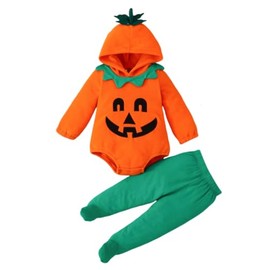 Noubeau - Disfraz de calabaza para bebé, disfraz de Halloween, con capucha, a rayas, pantalones con pies, ropa de lujo (calabaza C, 2-3 años)