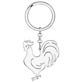 OUSIO Stainless Steel 18K Gold Plated Rooster Keychain Farm Chicken Key Ring For Women Car Wallet Backpack Decor Charm Gifts (Silver Plated)