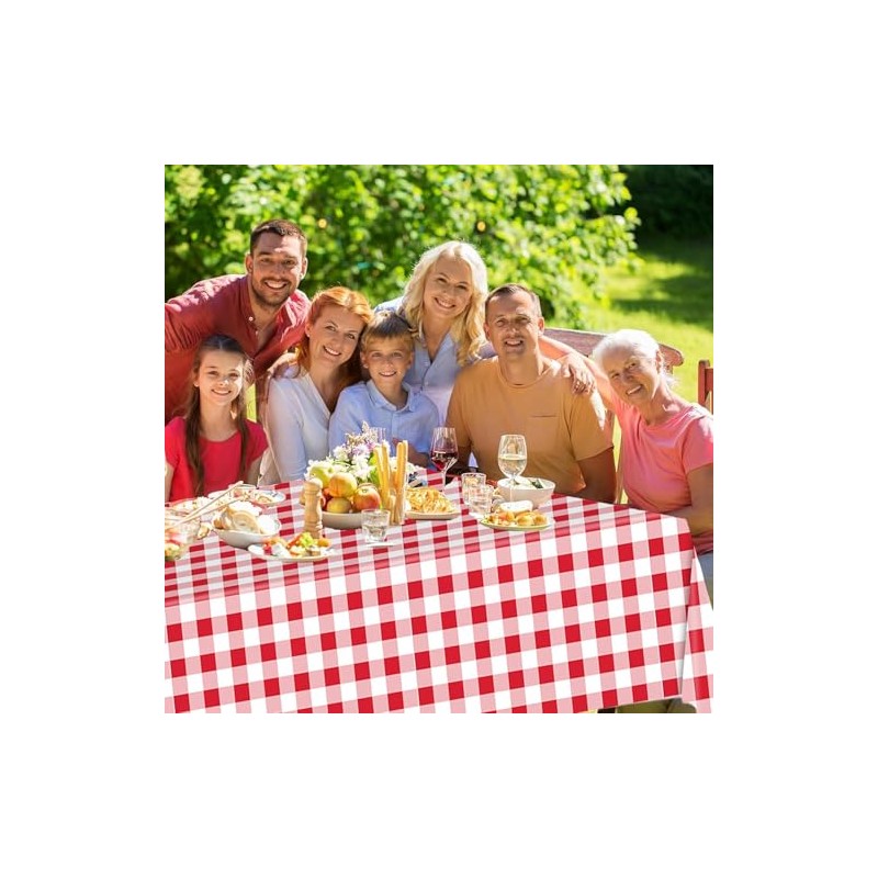2pcs Red White Checkered Table Cloth Party, 137*274cm Plastic Table
