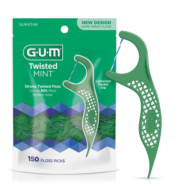 GUM Twisted Mint Floss Picks - Twisted Threads, Shred-Resistant Floss,