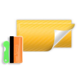 2Pcs 5"x10" Yellow 3D Carbon Fiber Textured Vinyl Wrap Compatible with Chevy Bowtie Emblem Overlay Matte Sticker Sheet Film Decal Front Rear Free Tool Kit