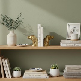 Remenna Decorative Bookends for Shelves, Gold Dog Heavy Bookends for Heavy Books, Vintage Book Ends Unique Cast Iron Bookends for Home Office Decor 4.8Lbs