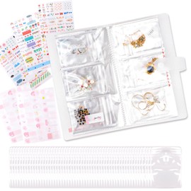 LZYMSZ Transparent Jewellery Storage Book, 84 Card Slots Jewellery Organiser Book with 50 Ziplock Bags and DIY Stickers, PVC Anti-Oxidation Jewellery Display Album for Rings, Necklaces