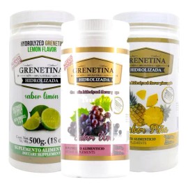 Grenetina Hidrolizada 100% Natural 500 Grs Pretty Bee 3 Bote Sabor Limón Piña Uva