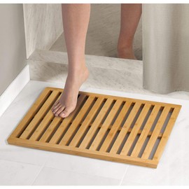 mDesign 100% Bamboo Non-Slip Large Rectangular Spa Bath Mat - for Bathroom Showers, Bathtubs, Floors - Slatted Design, Eco-Friendly - Indoor and Outdoor Use - Natural Light Wood