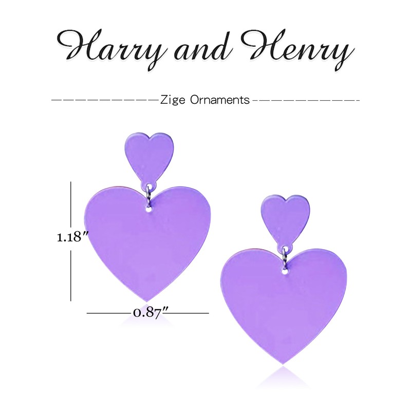 Double Heart Earrings for Women Colorful Love Heart Dangle Drop