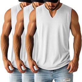 Ficerd 3 Pack Men's Big and Tall Muscle Tank Tops V Neck Sleeveless Shirts Plus Size Summer Casual Lightweight Tees(White,3X-Large)