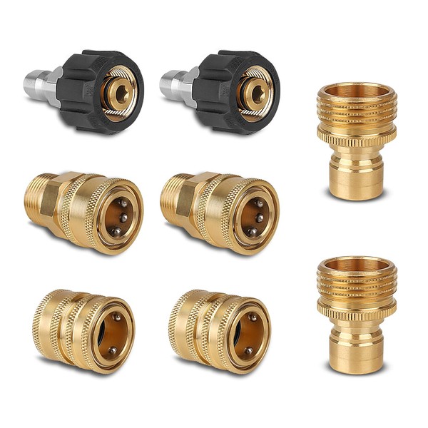 Qooltek Pressure Washer Adapter Set, Quick Disconnect Hose Fittings, Brass