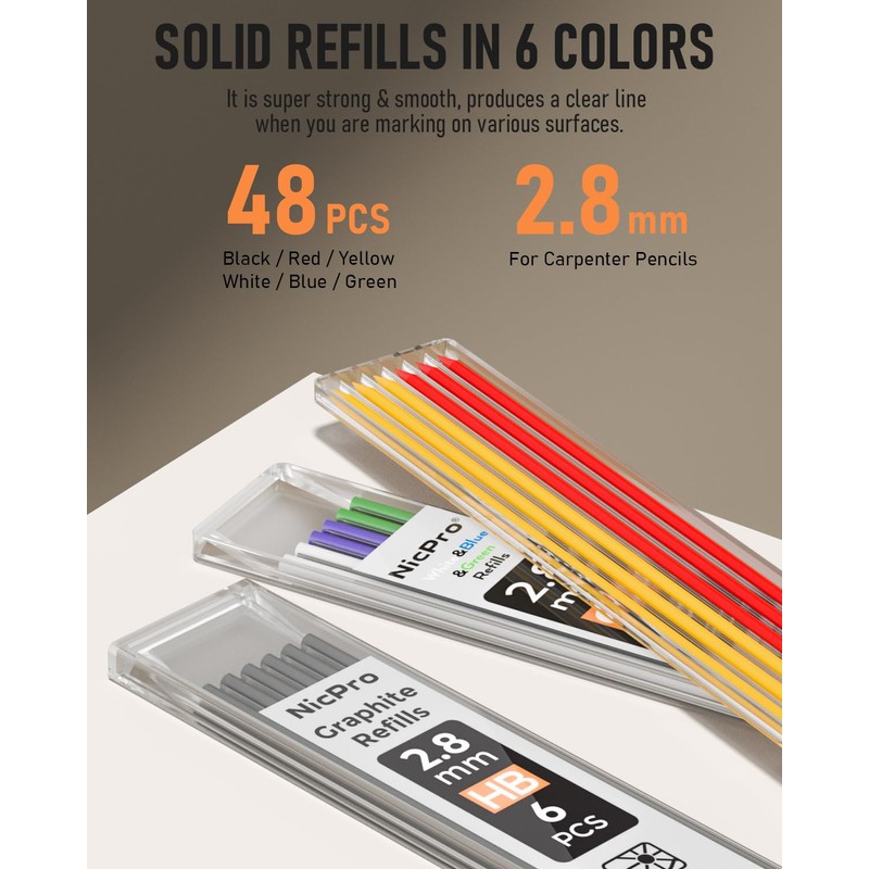 Nicpro 6 Pack Carpenter Pencil with Sharpener,Mechanical Pencils Set 54PCS