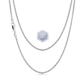 Porment 925 Sterling Silver Rope Chain Necklace for Women Men, Stacking Real Silver Chain for Men,Neck Chains for Mens,Solid Italy Rope Necklace Chain,16in 2mm Mens Necklace Women Necklaces Gift