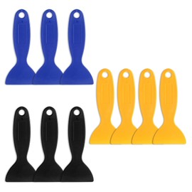 10 Pcs Plastic Putty Knife, Flexible Paint Spatula Resin Putty Knife Caulk Scraper Sticker Remover Tool for 3D Printing, Decal Installation, Air Bubble Removal, Spackling (Black, Yellow, Blue)
